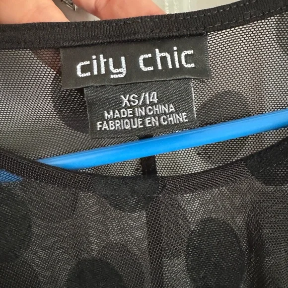 City Chic Black Sheer Polka Dot High Low Dress - Picture 5 of 5